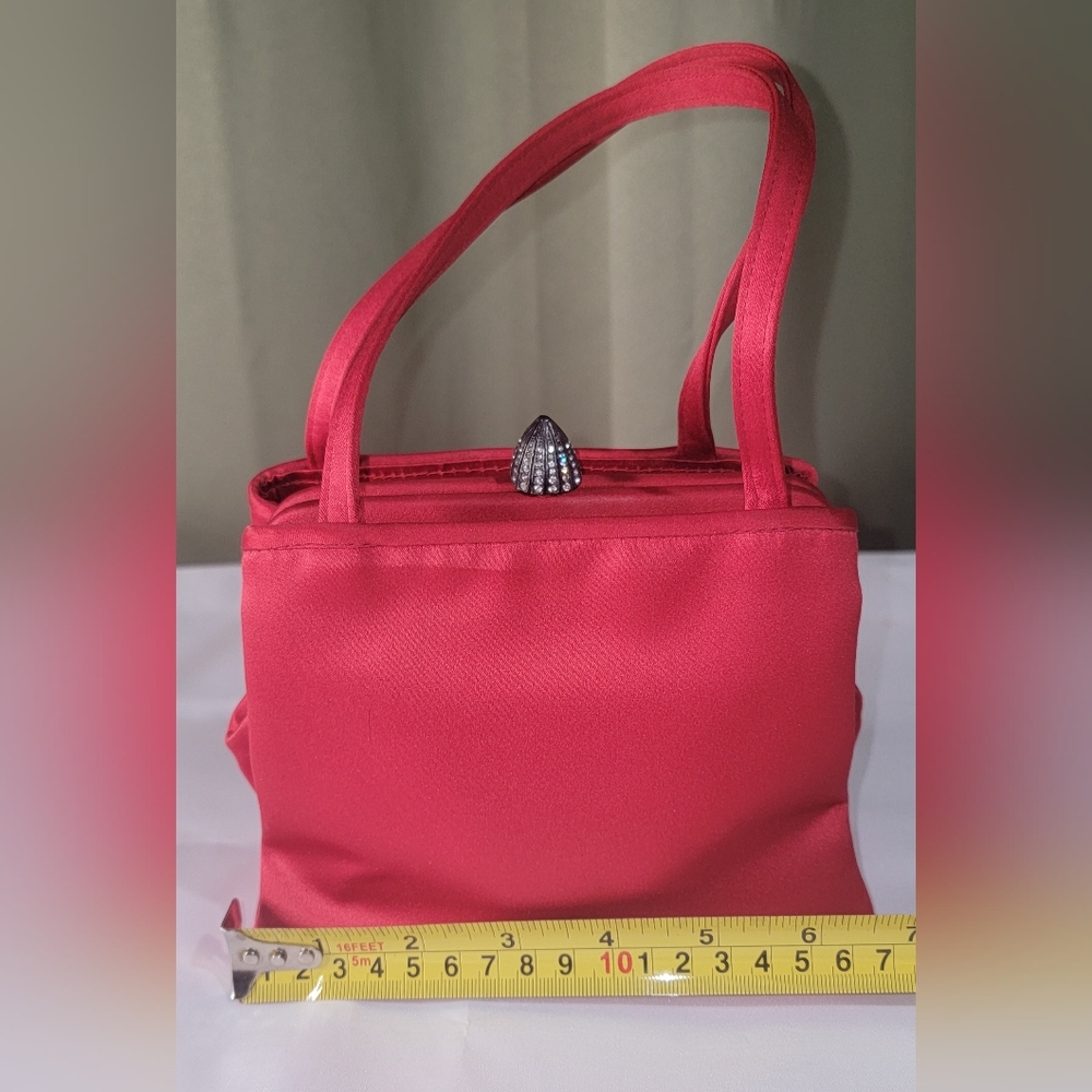 Red Satin Top-Handle Women's Bag BLOOMINGDALE' Little Red Bag Purse Handbag NEW - Picture 13 of 14